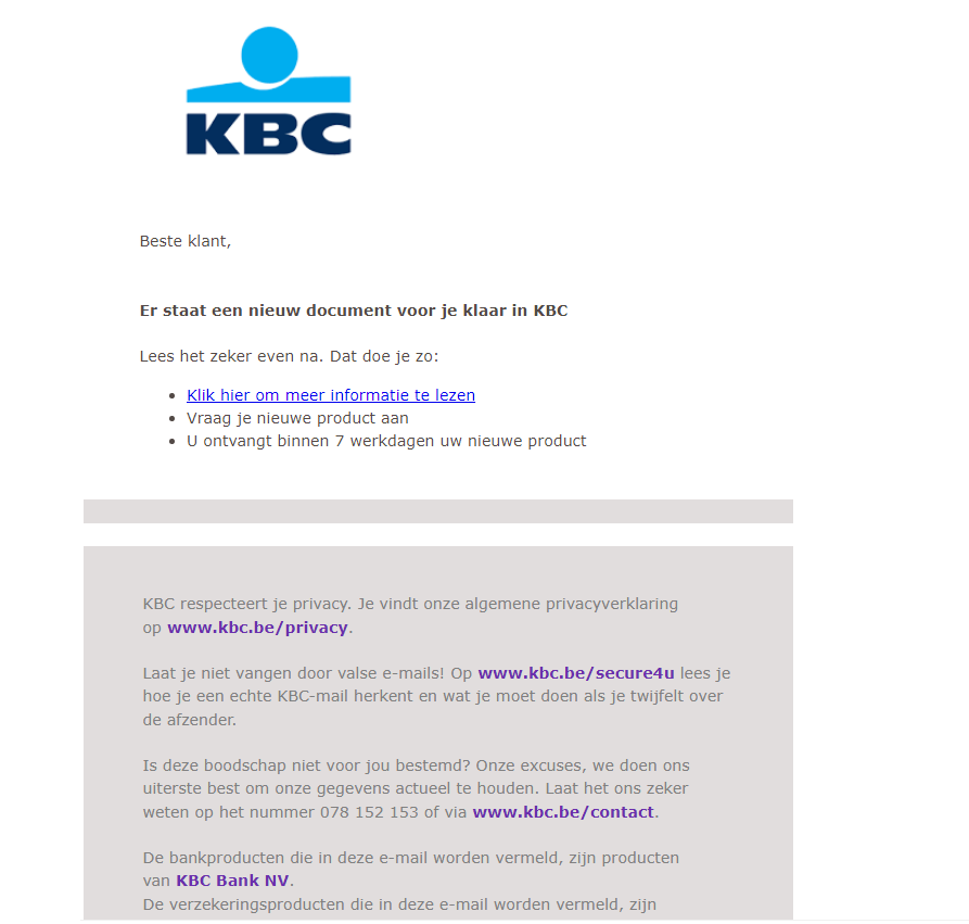 Pas op voor valse berichten die van KBC lijken te komen.