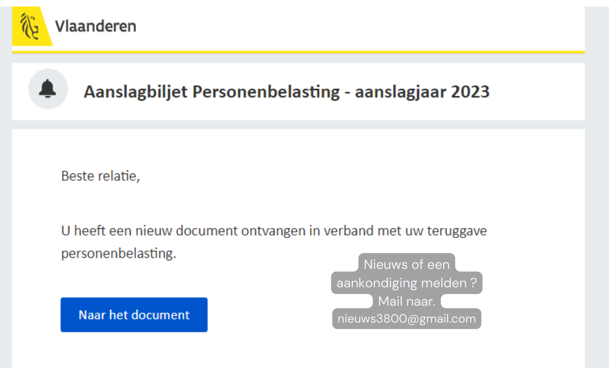 LET OP VOOR VALSE MAILS IN NAAM VAN DE FOD FINANCIËN