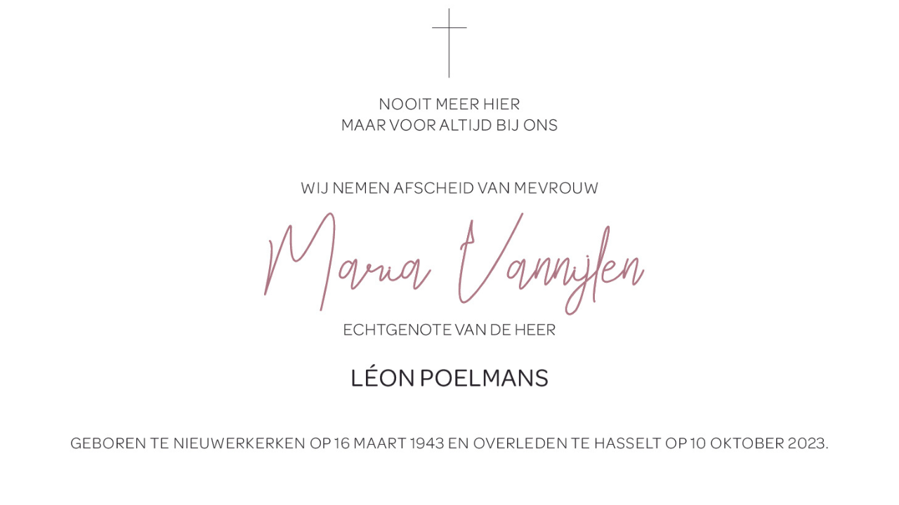 Overlijdensbericht van Maria Vannijlen