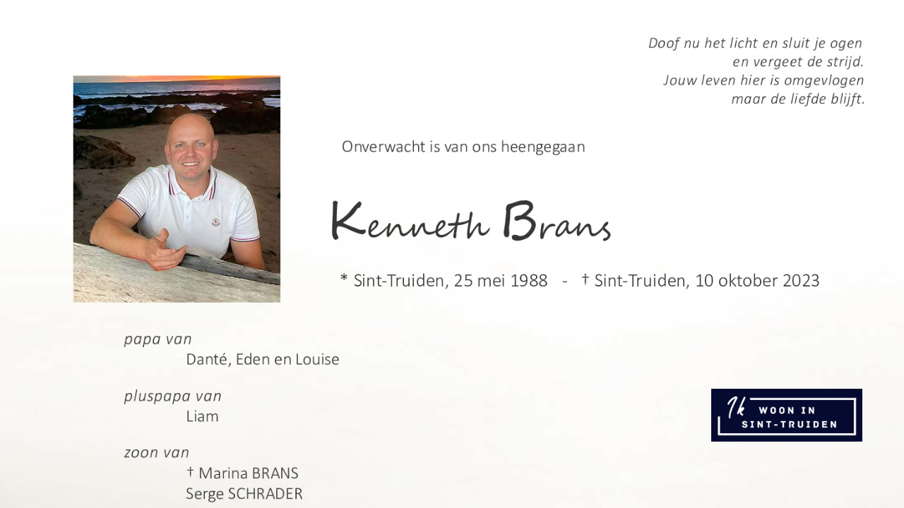 Overlijdensbericht van Kenneth Brans