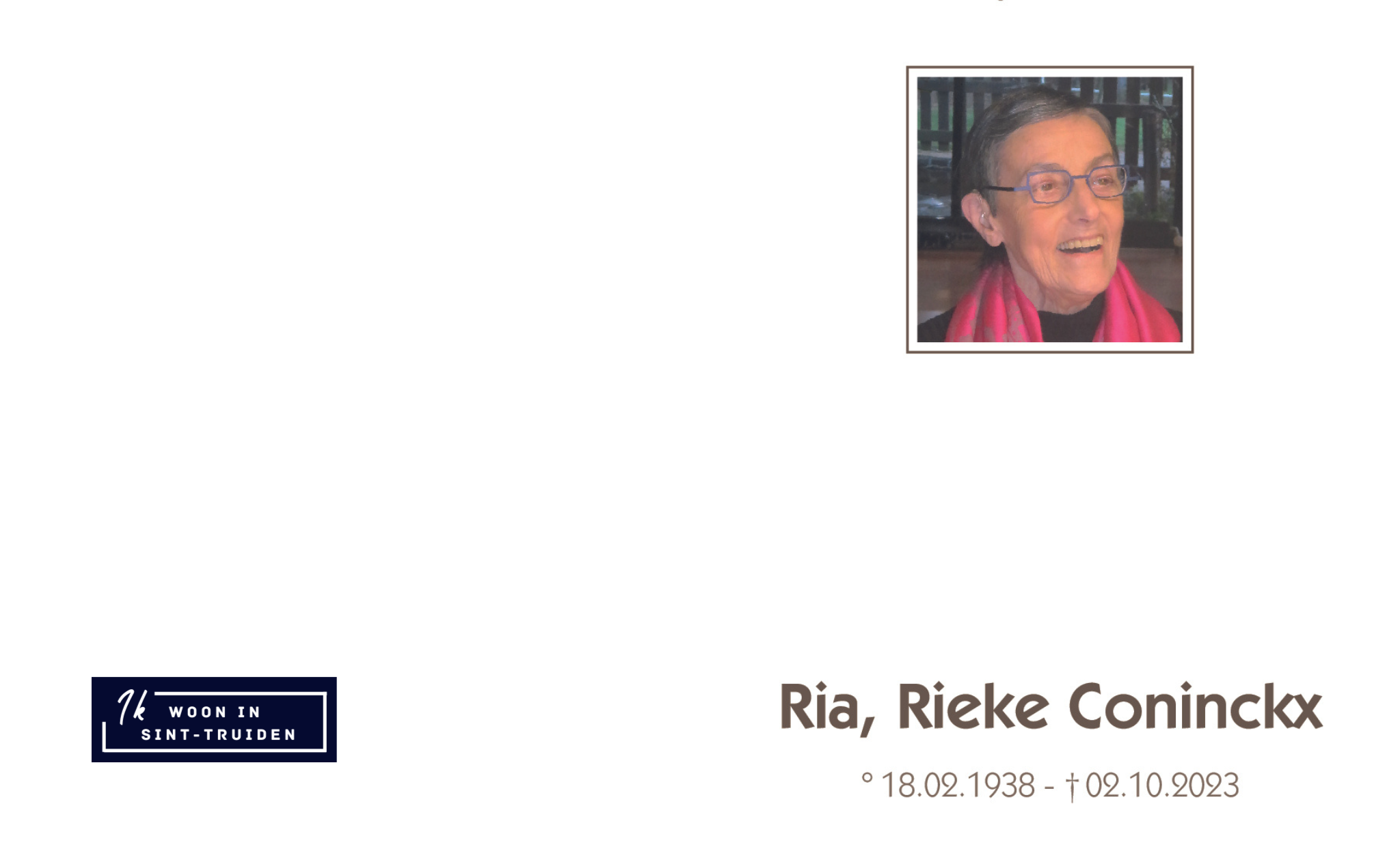 Overlijdensbericht van Ria, Rieke Coninckx 
