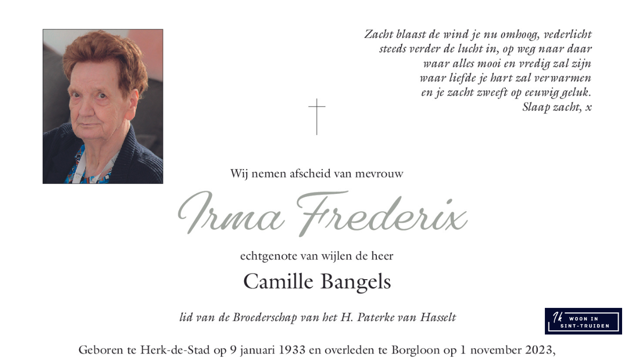 Overlijdensbericht van Irma Frederix