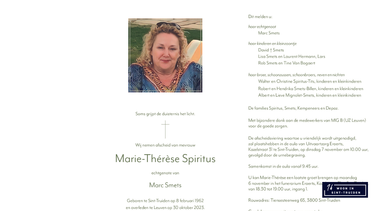 Overlijdensbericht van Marie-Thérèse Spiritus