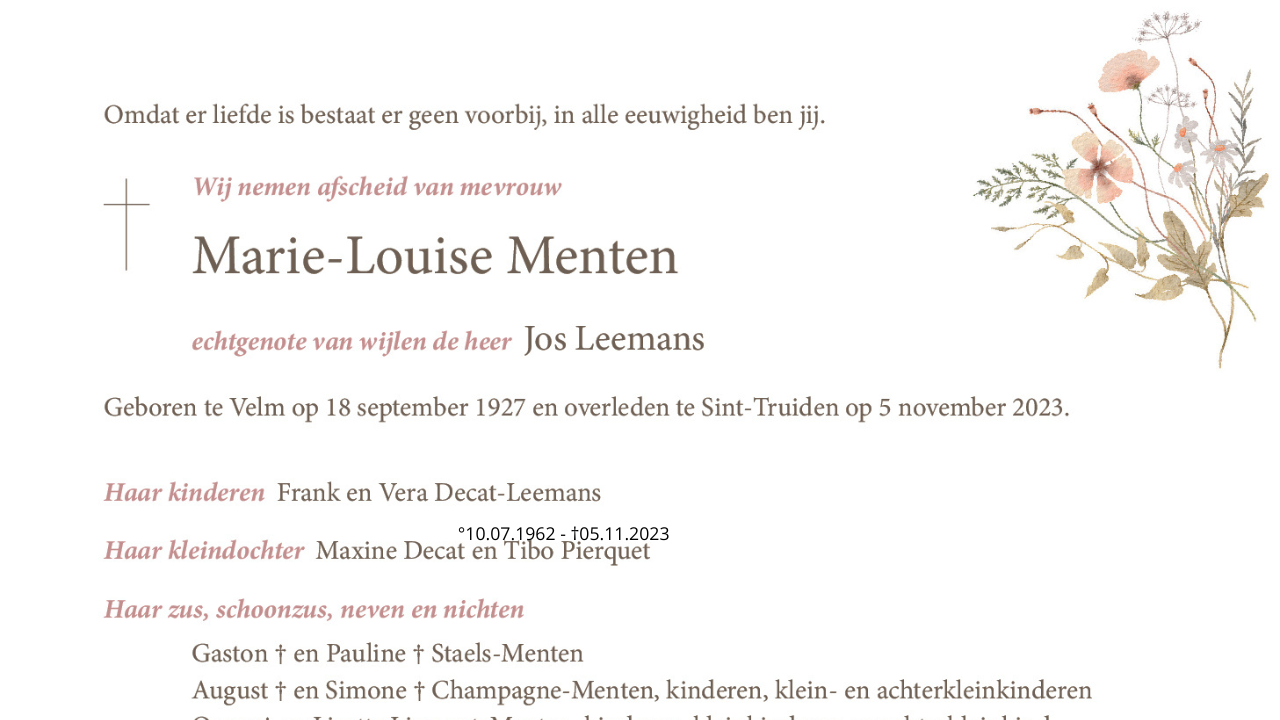 Overlijdensbericht van Marie-Louise Menten