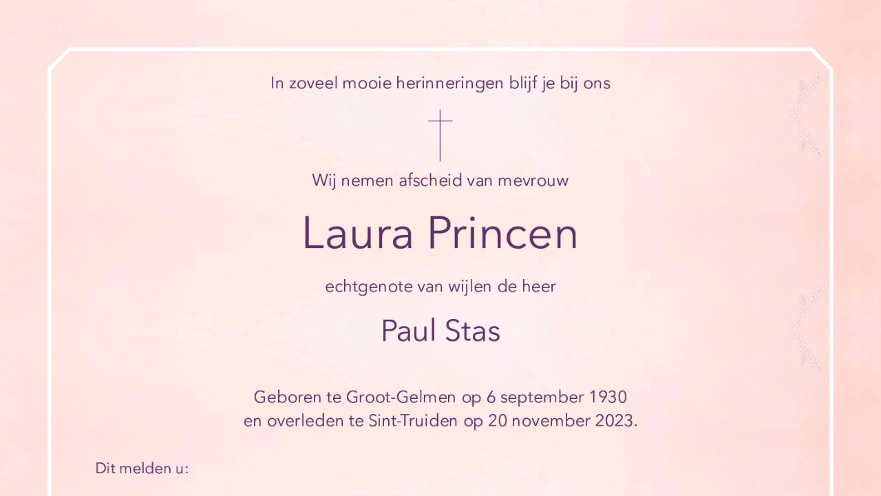 Overlijdensbericht van Laura Princen