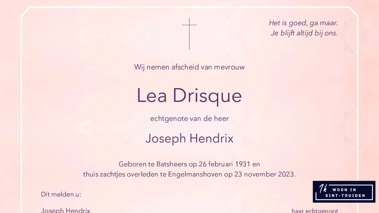 Overlijdensbericht van Lea Drisque