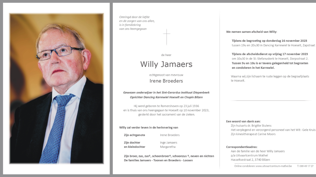 Overlijdensbericht van Willy JAMAERS