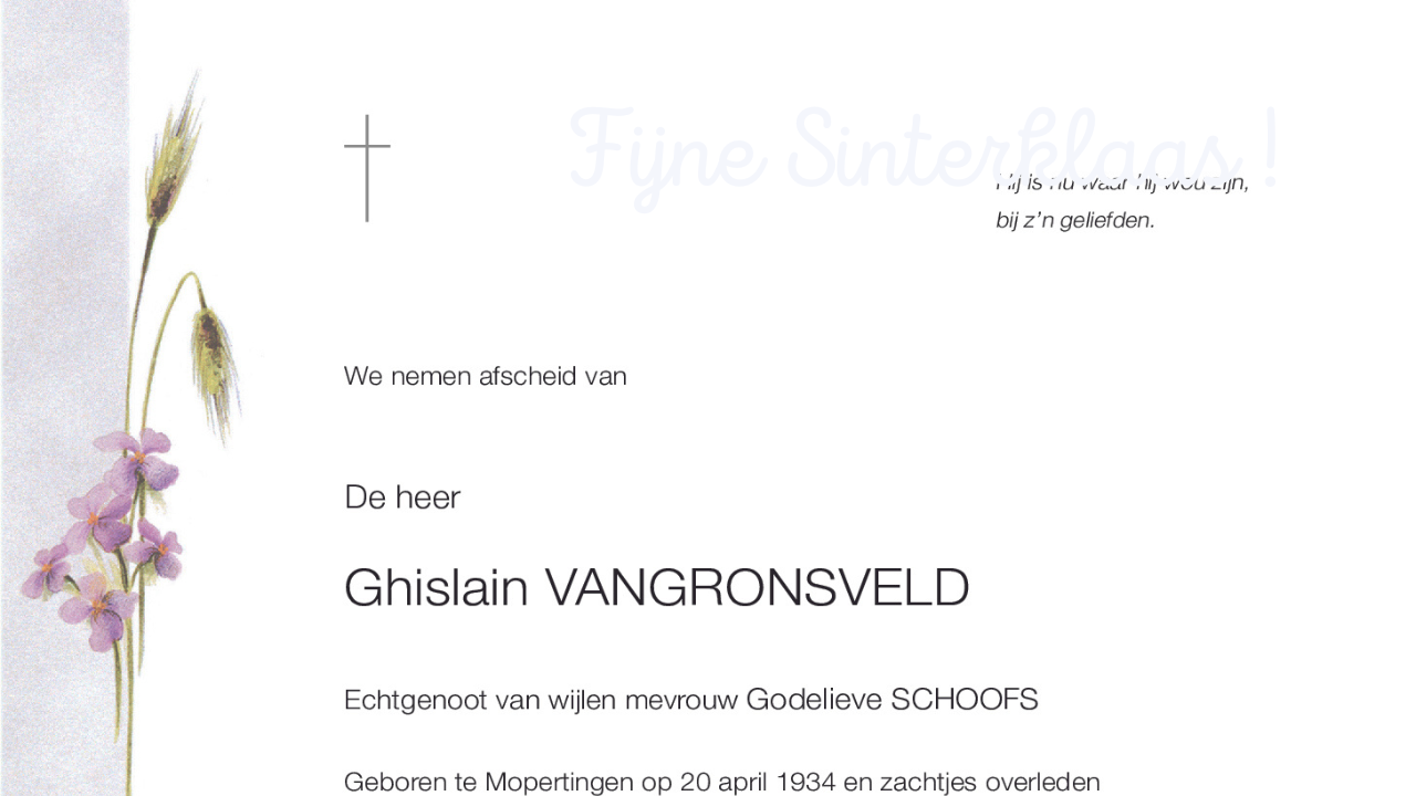 Overlijdensbericht van Ghislain VANGRONSVELD