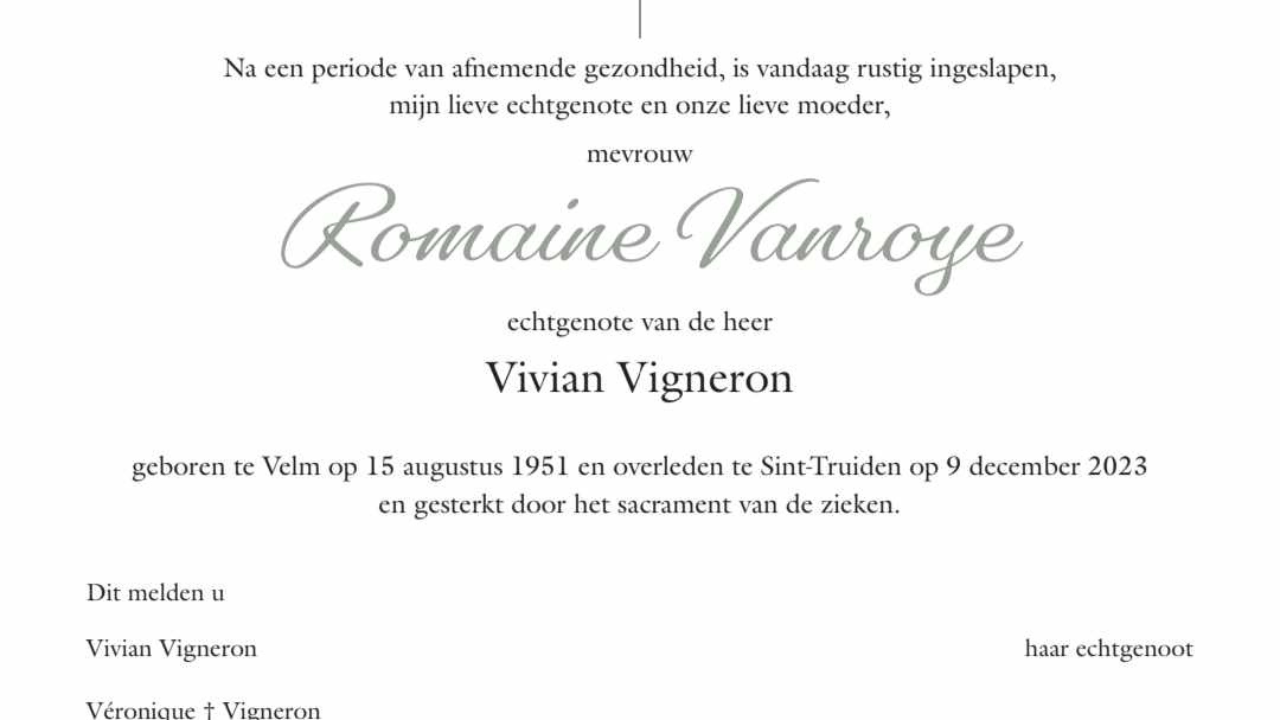 Overlijdensbericht van Romaine Vanroye