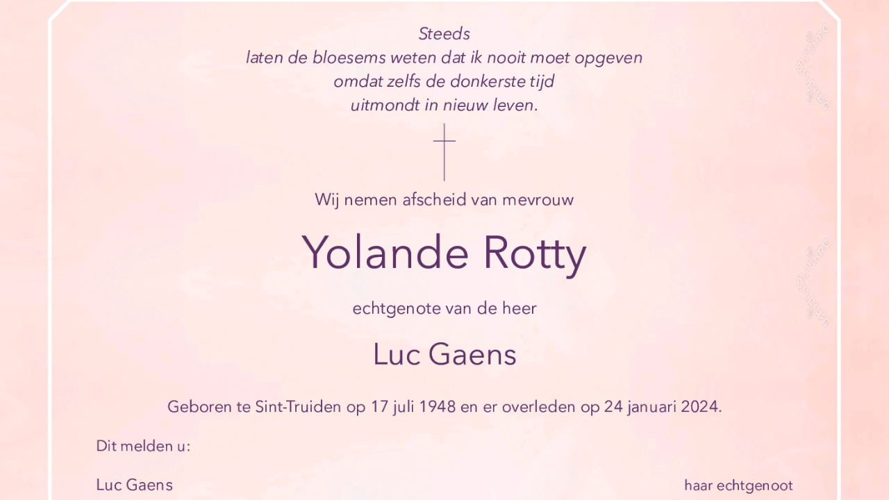 Overlijdensbericht van Yolande Rotty