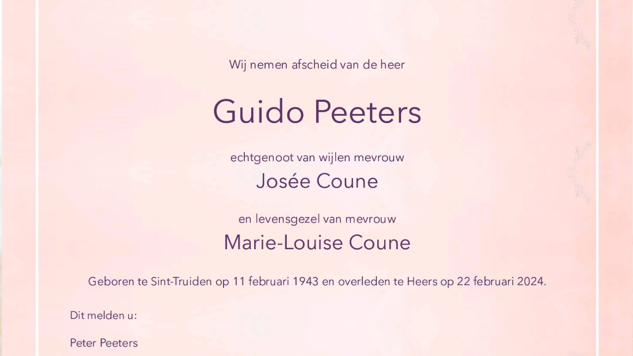 Overlijdensbericht Guido Peeters