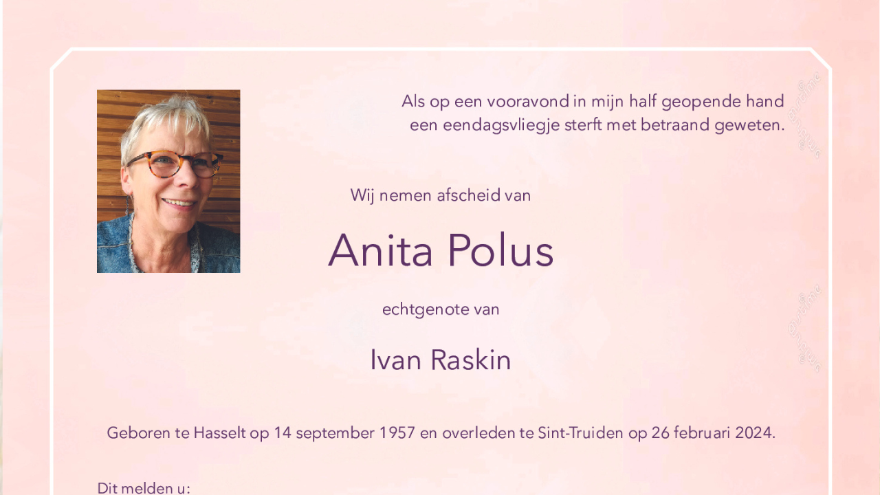 Overlijdensbericht Anita Polus