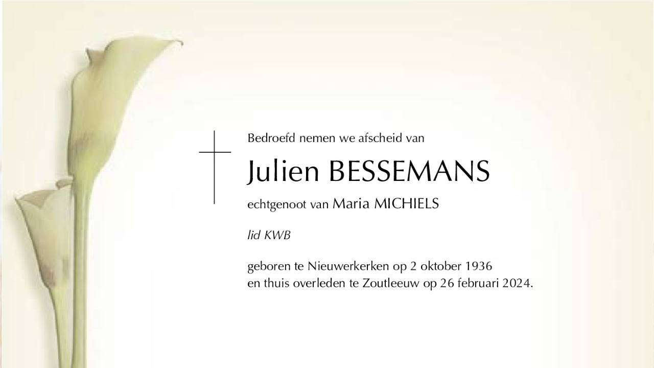 Overlijdensbericht Julien BESSEMANS