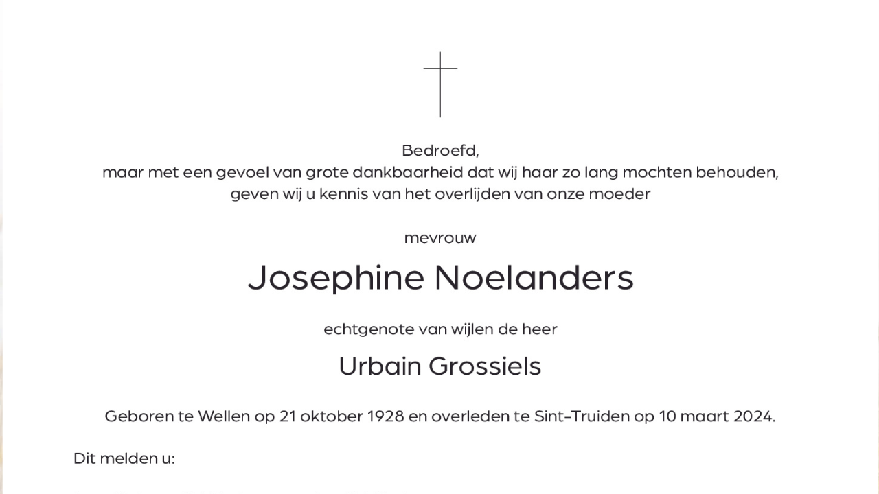Overlijdensbericht Josephine Noelanders