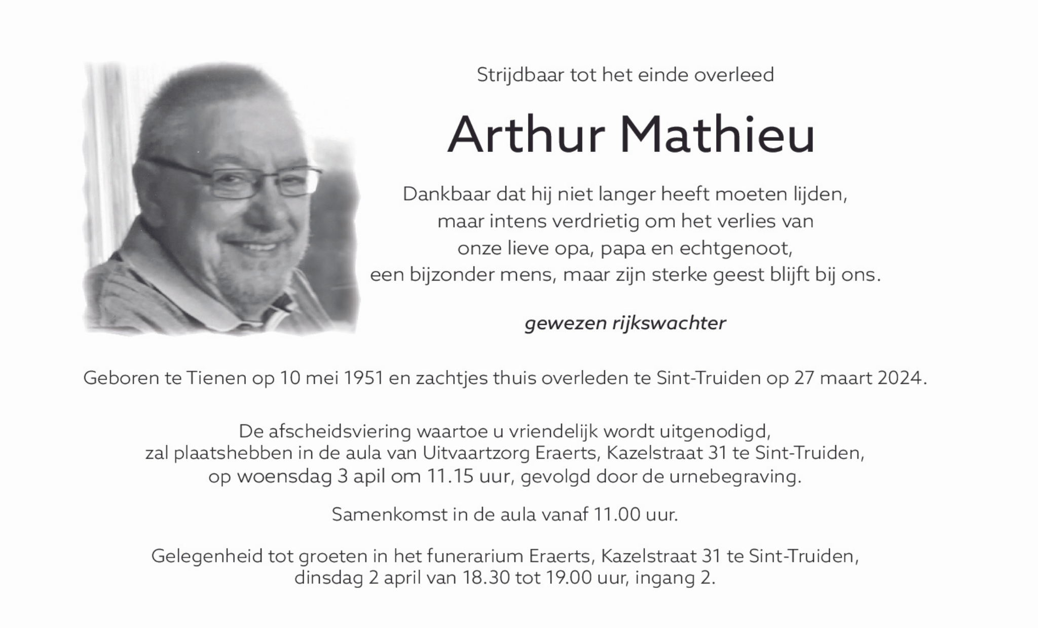 Overlijdensbericht Arthur Mathieu