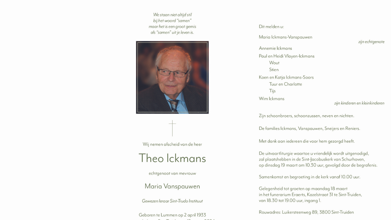 Overlijdensbericht Theo Ickmans