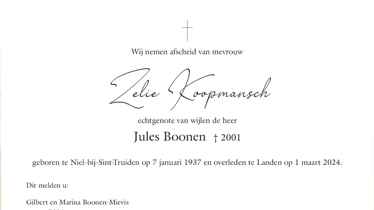 Overlijdensbericht Zelie Koopmansch