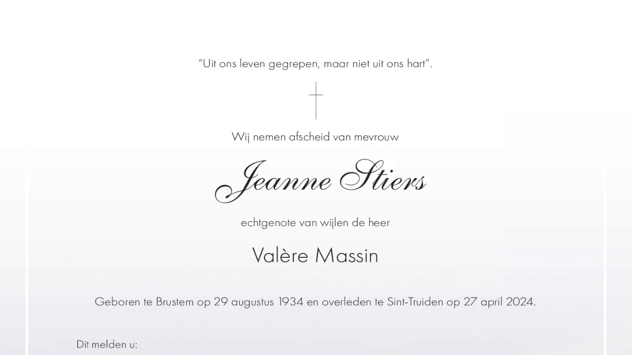 Overlijdensbericht Jeanne Stiers