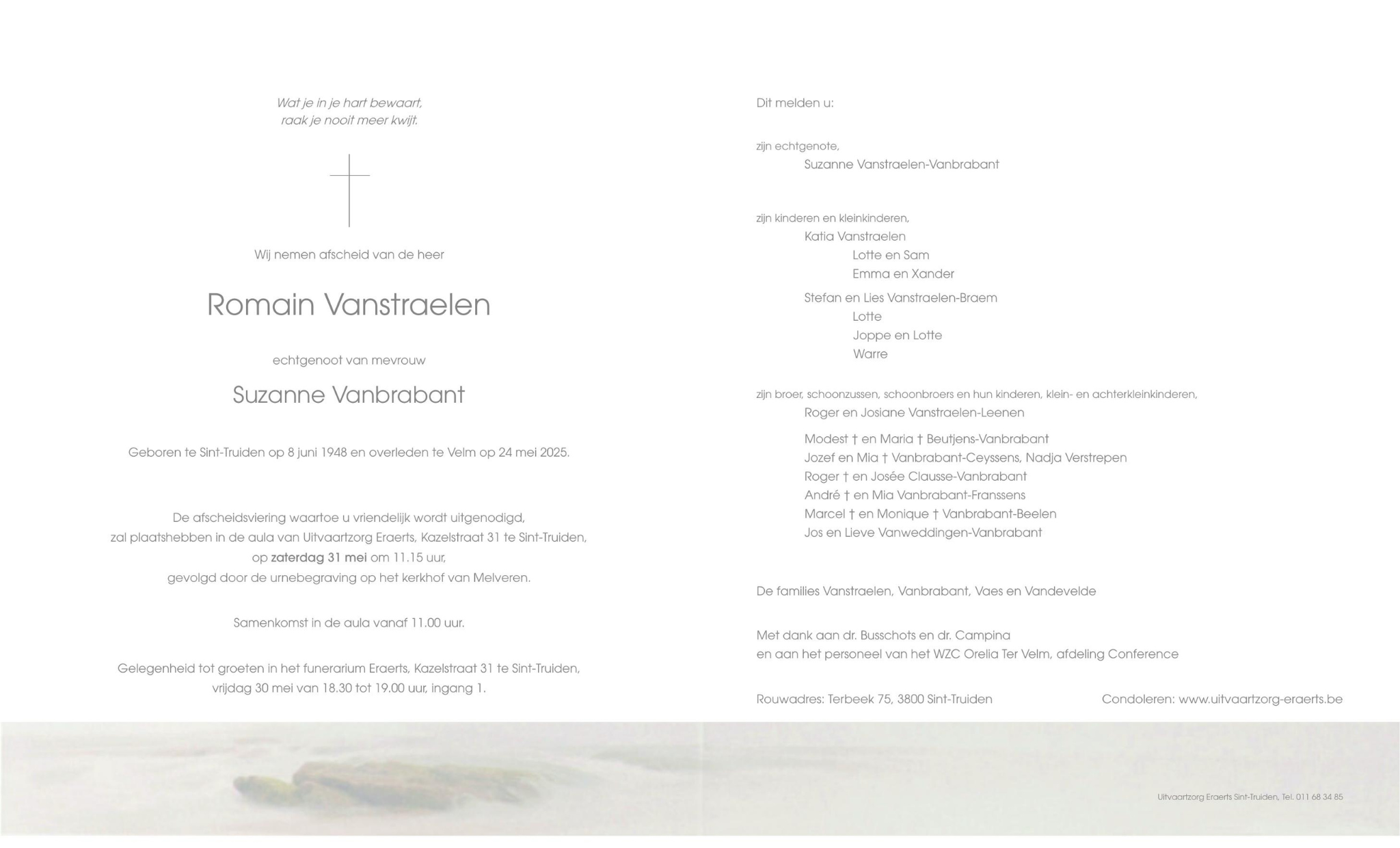 Overlijdensbericht van Romain Vanstraelen