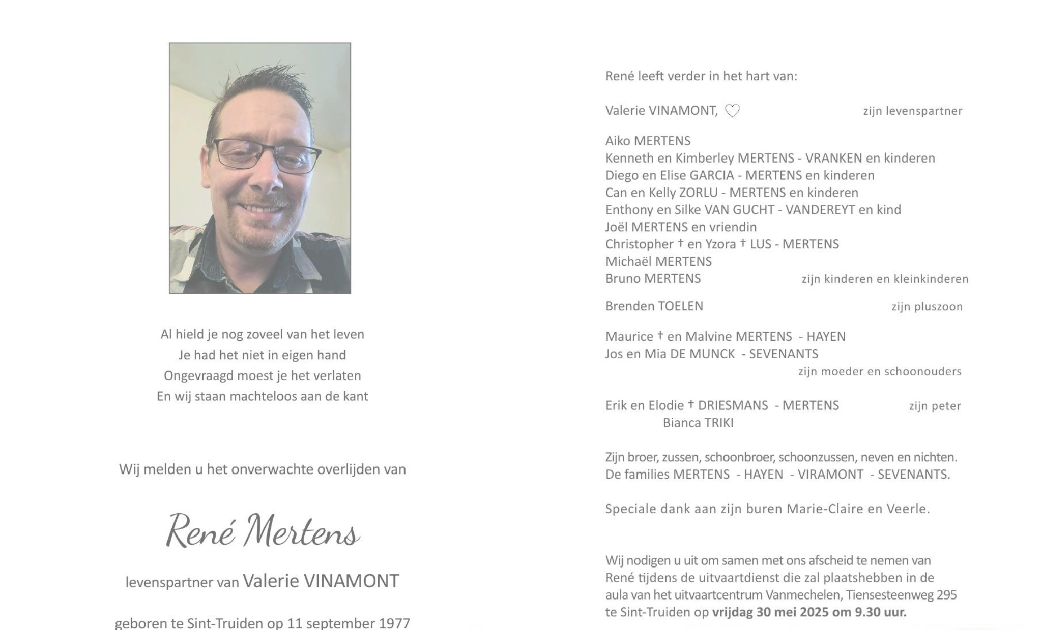 Overlijdensbericht van René Mertens