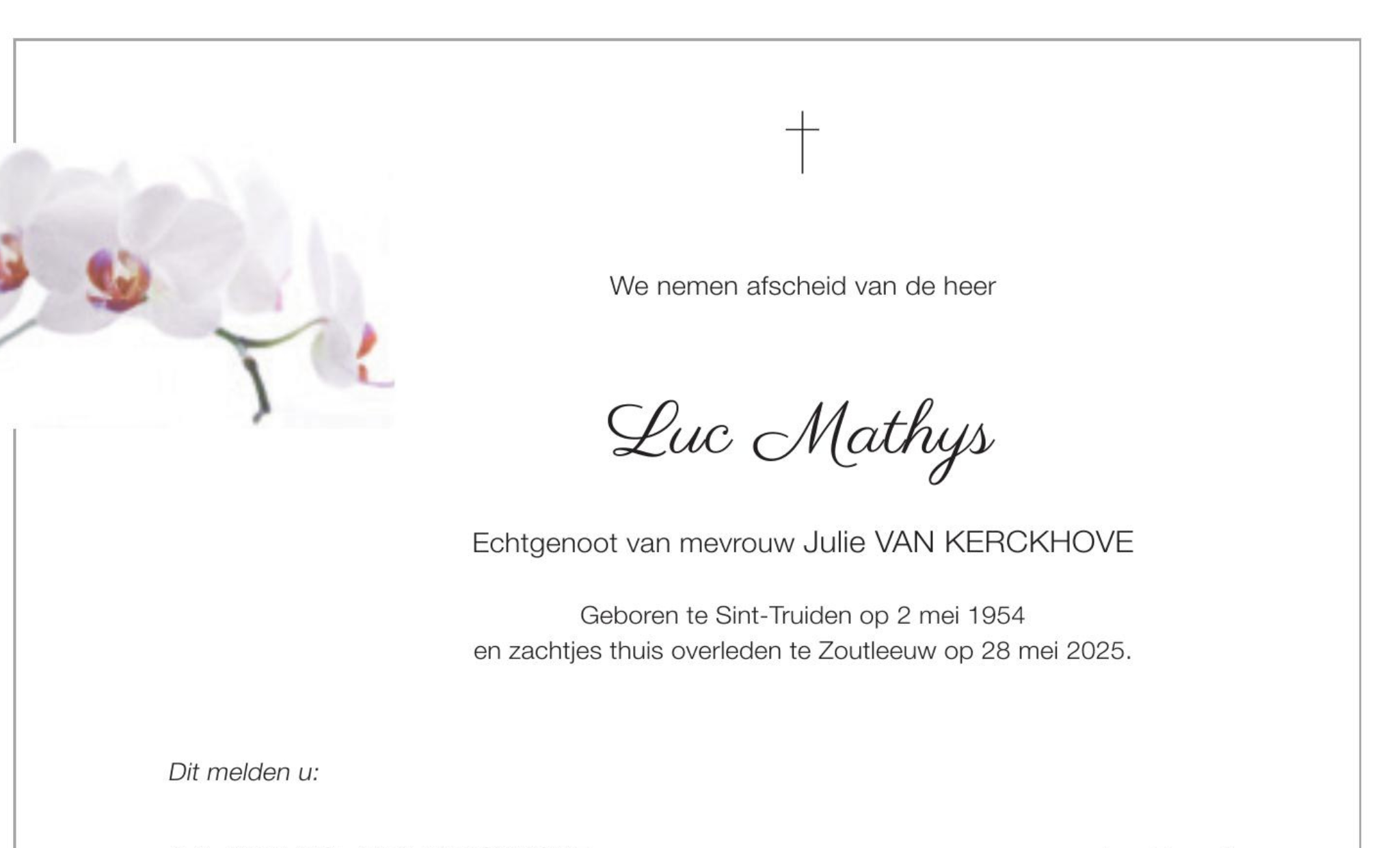 Overlijdensbericht van Luc Mathys