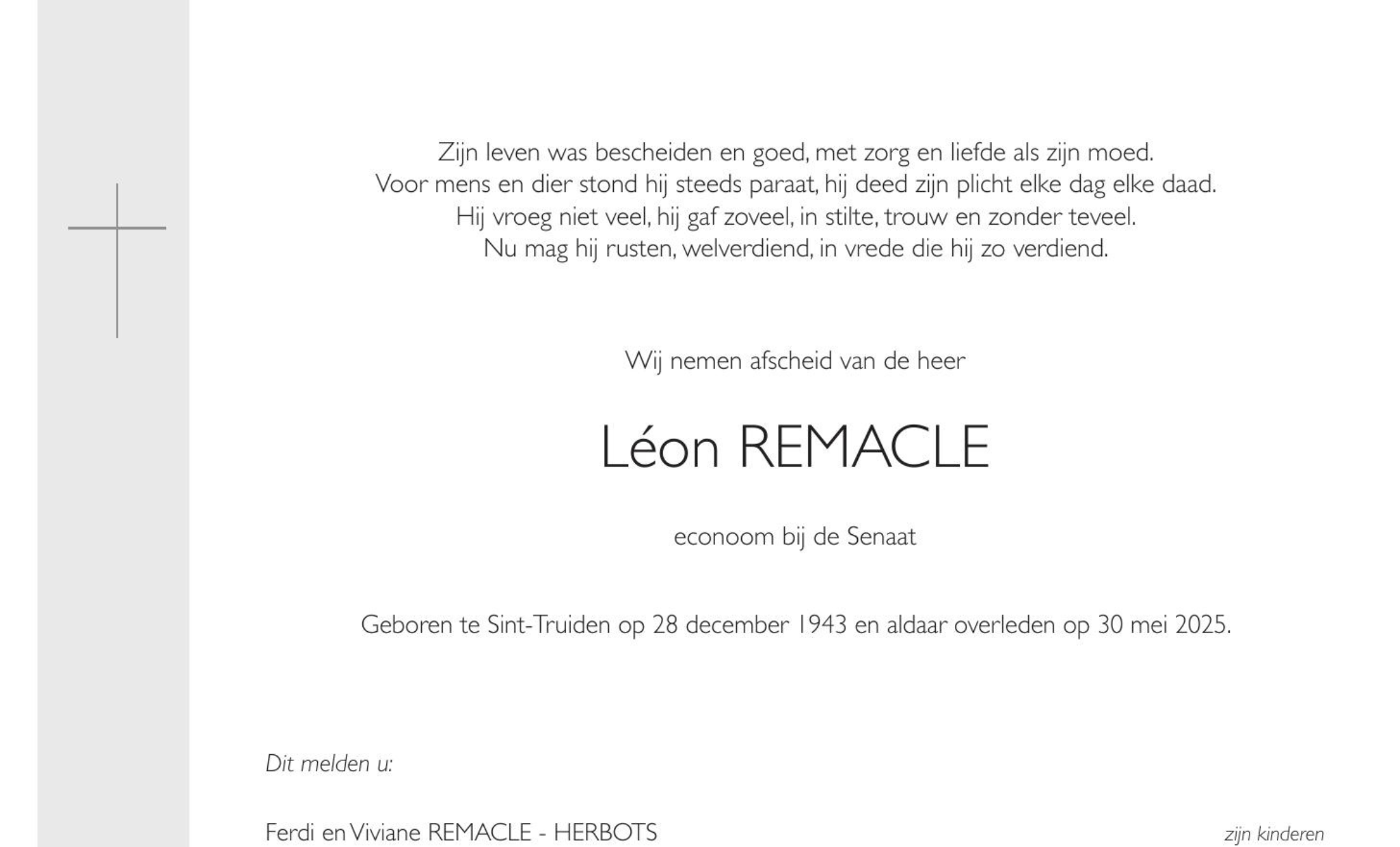 Overlijdensbericht van Léon REMACLE