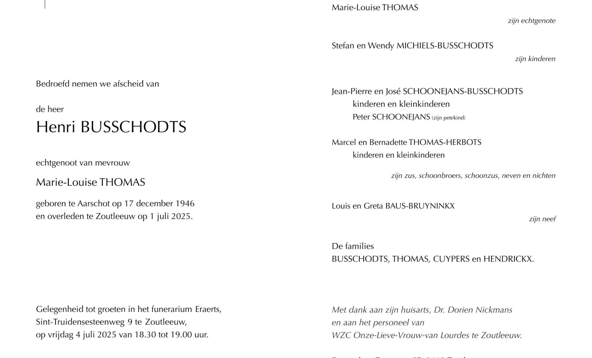Overlijdensbericht van Henri BUSSCHODTS