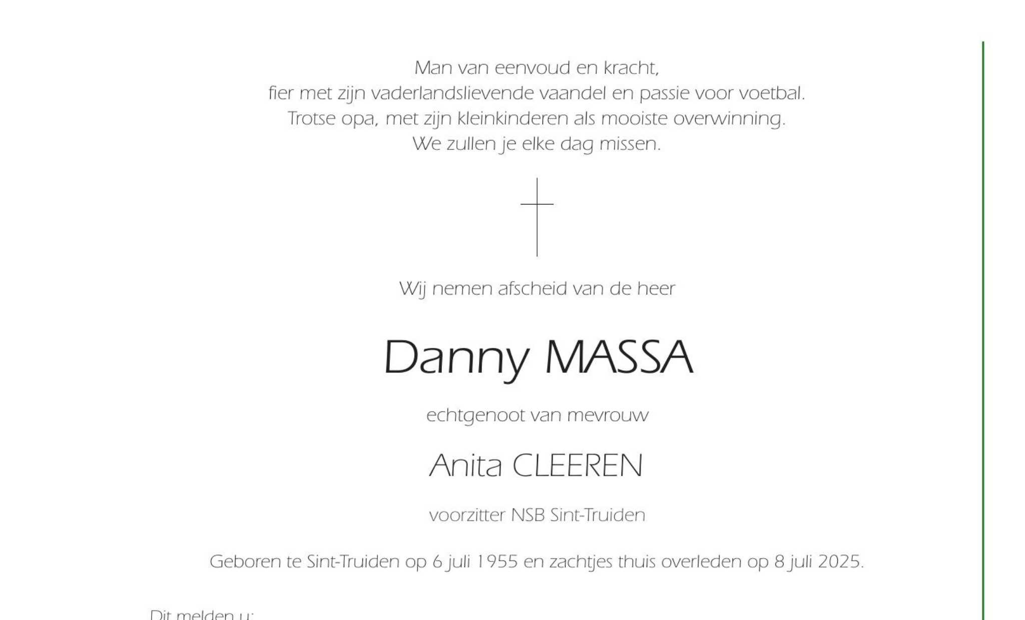 Overlijdensbericht van Danny MASSA