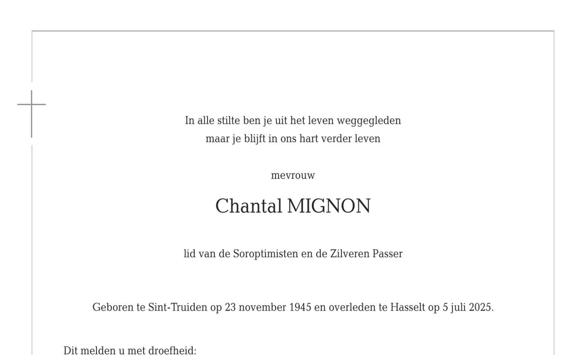 Overlijdensbericht van Chantal MIGNON