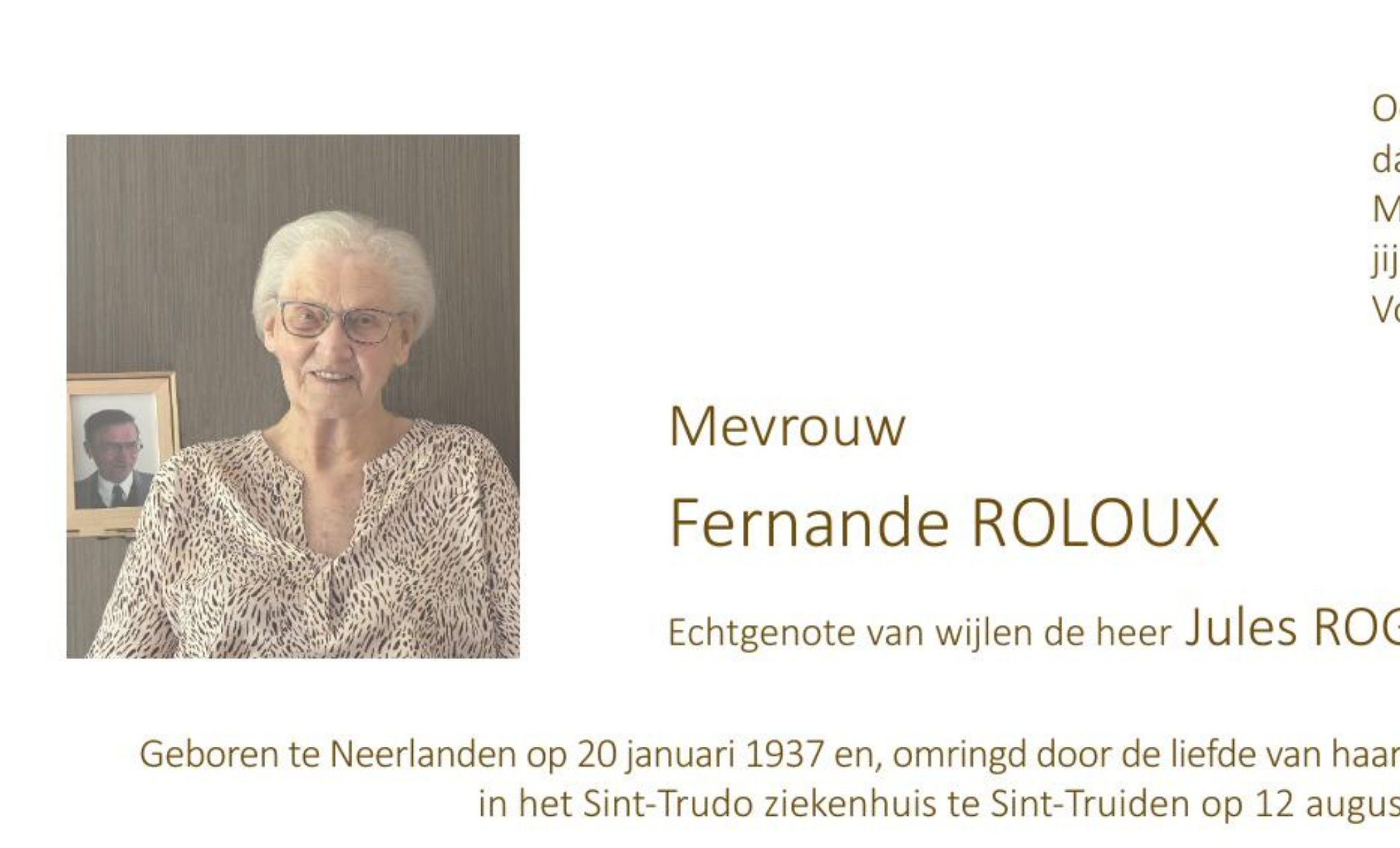 Overlijdensbericht van Fernande ROLOUX