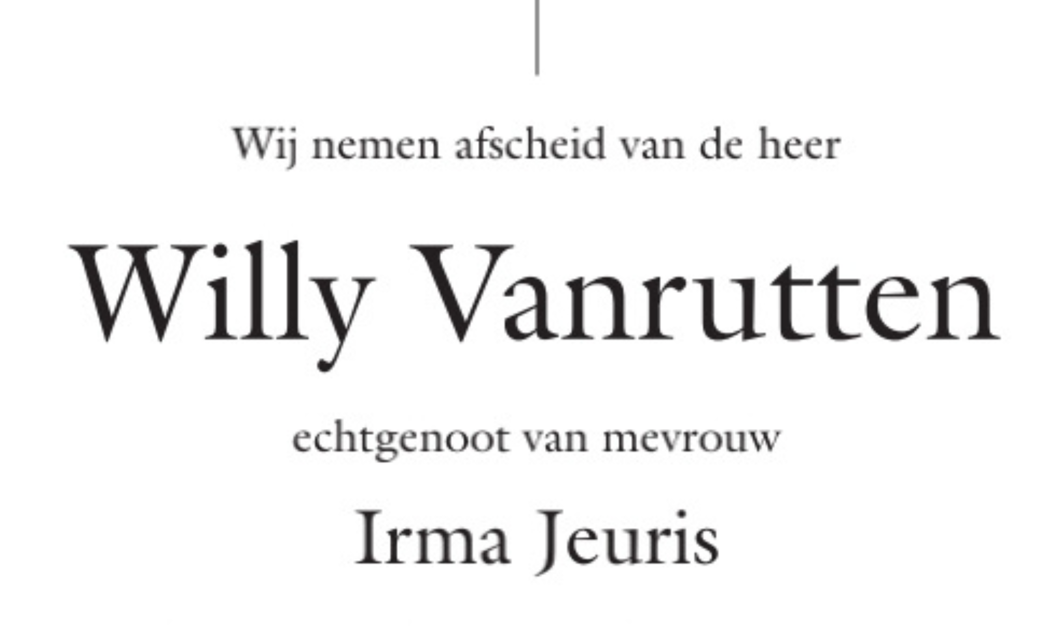 Overlijdensbericht van Willy Vanrutten