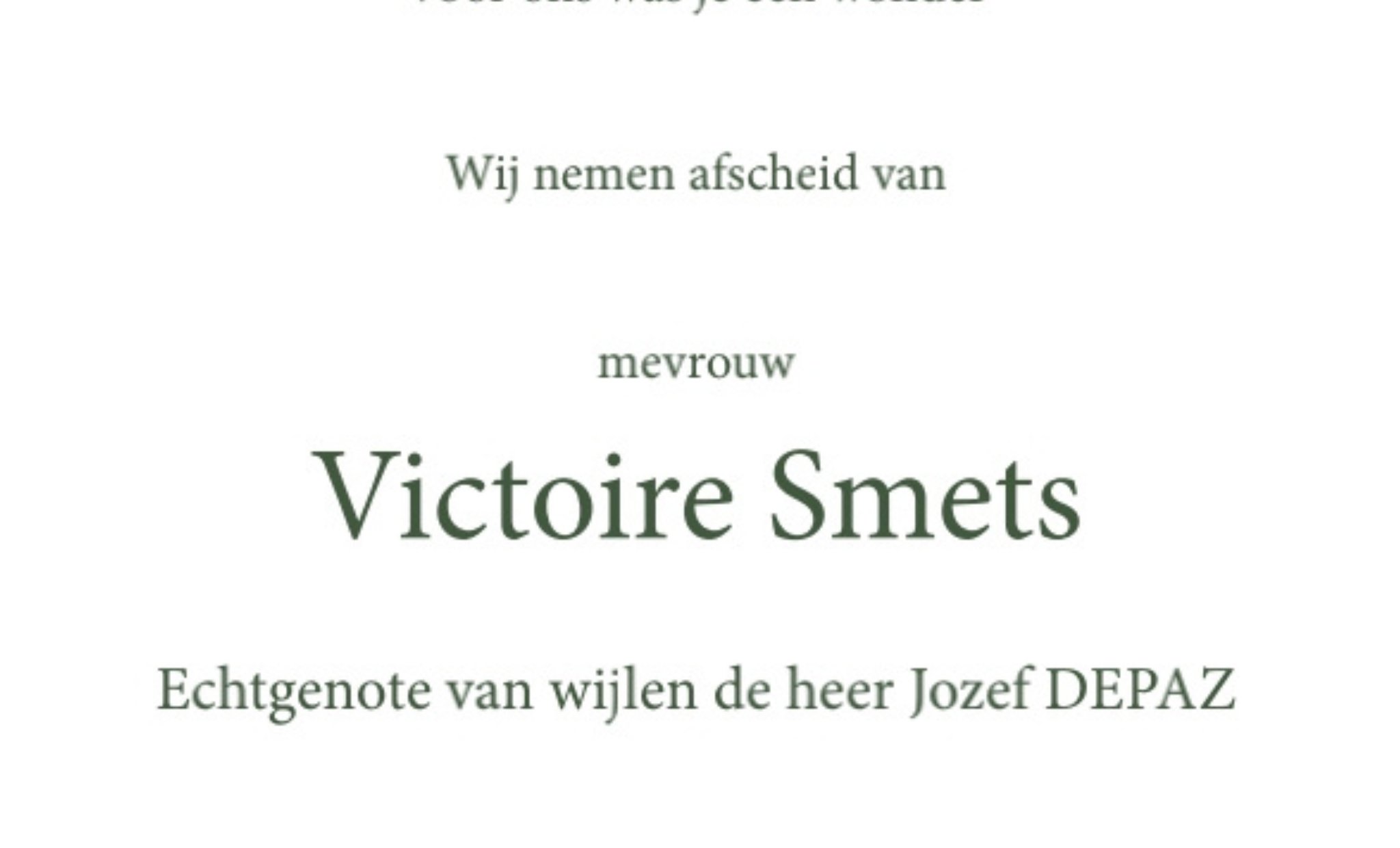 Overlijdensbericht van Victoire Smets