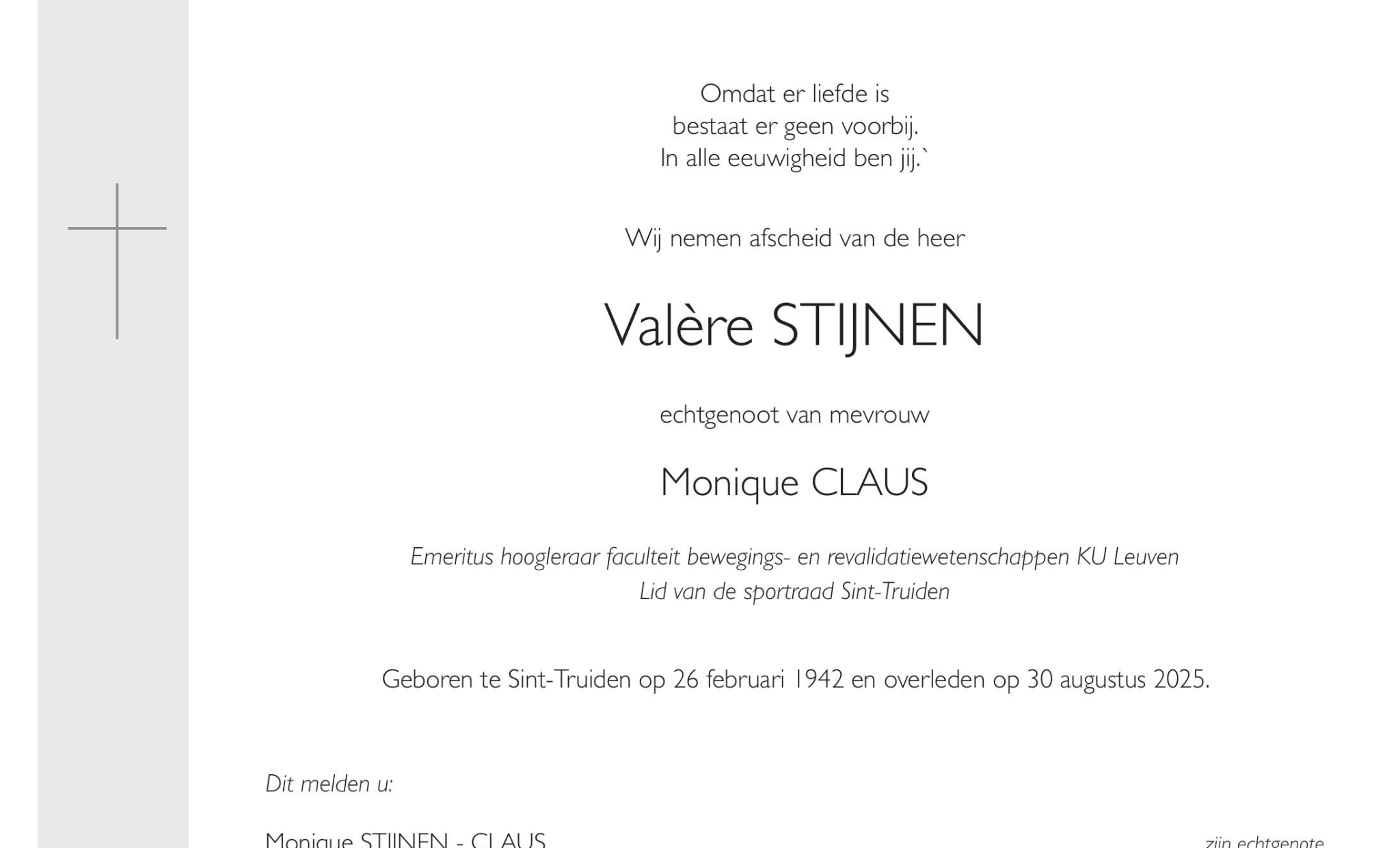 Overlijdensbericht van Valère STIJNEN