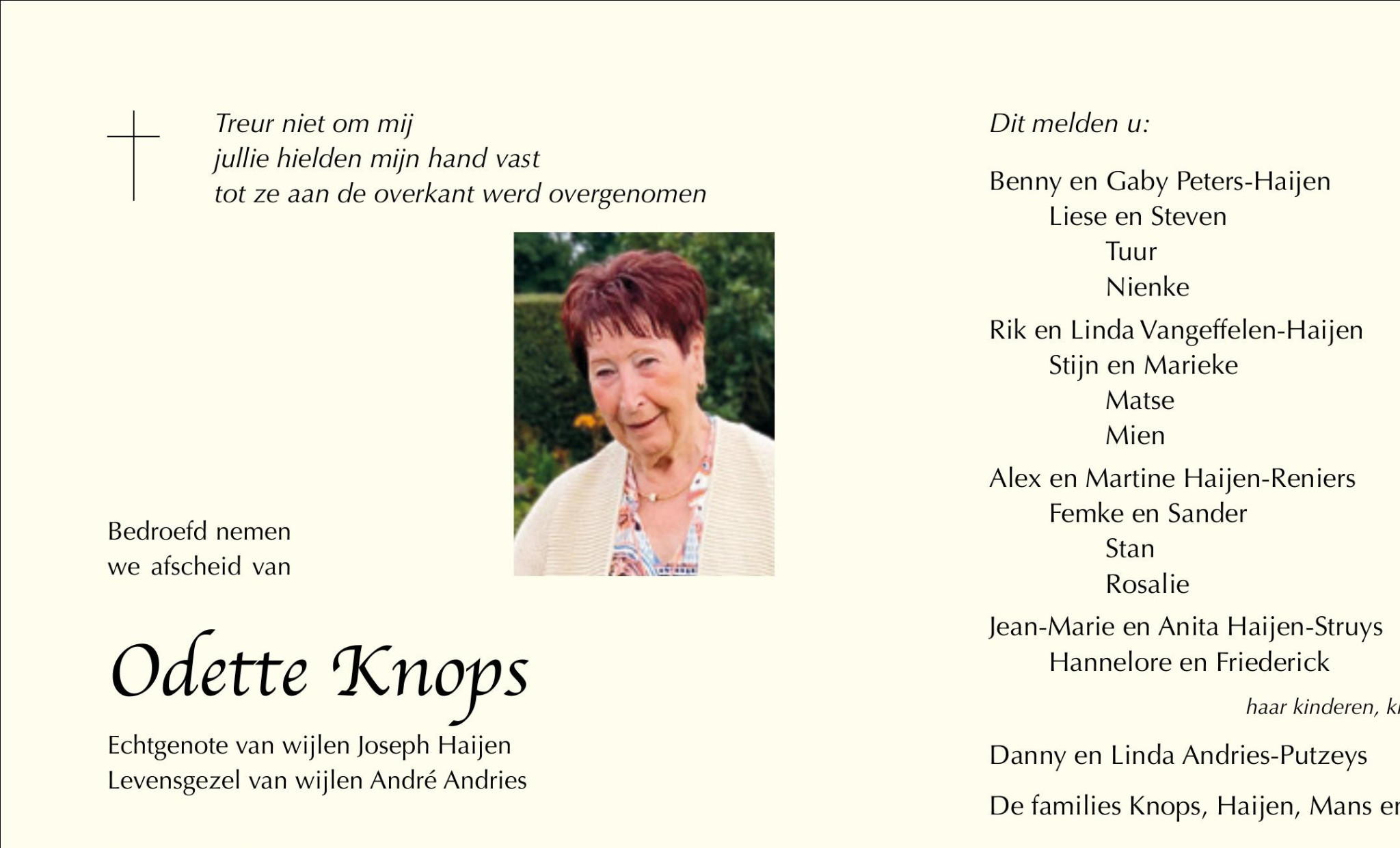 Overlijdensbericht van Odette Knops