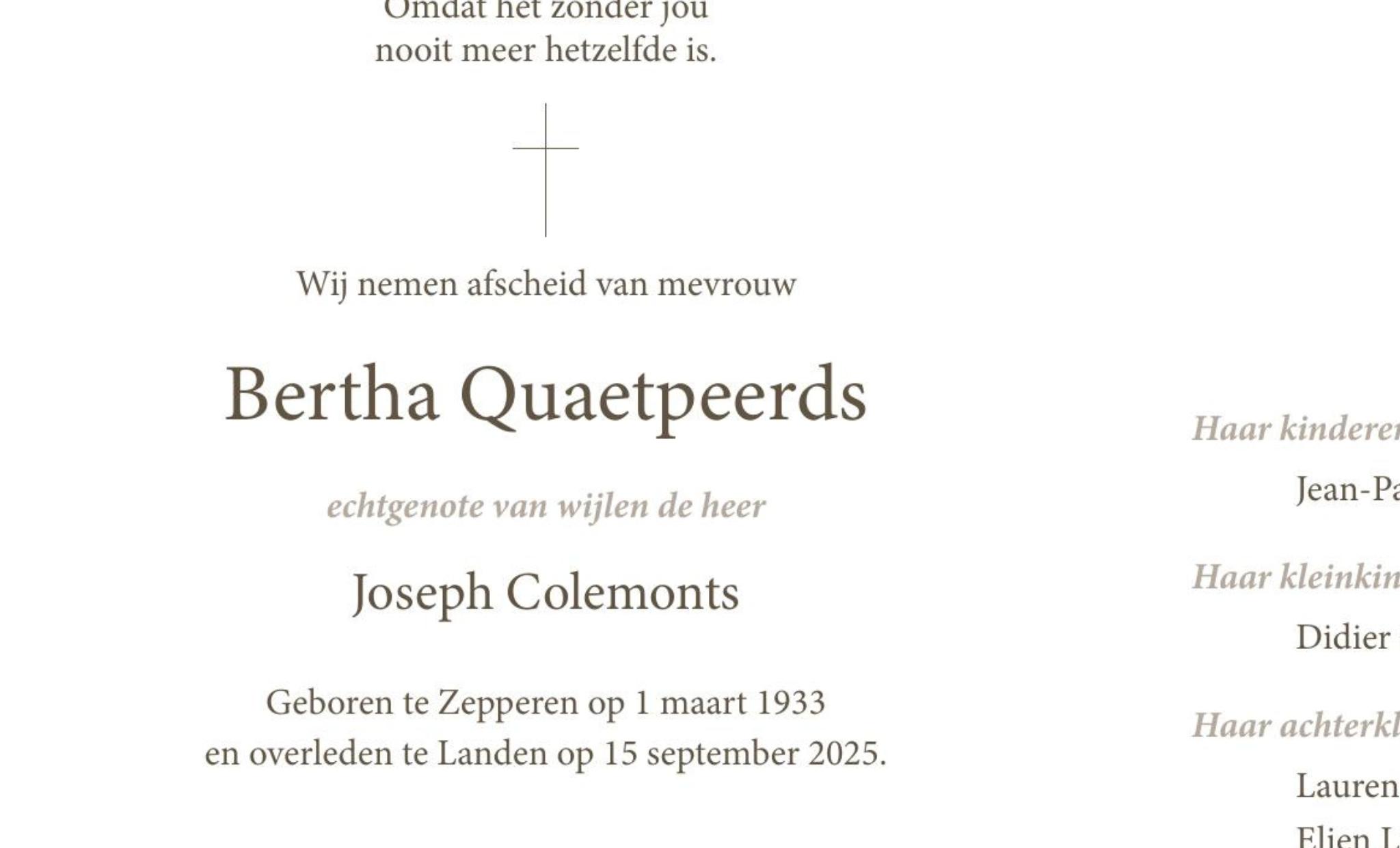 Overlijdensbericht van Bertha Quaetpeerds