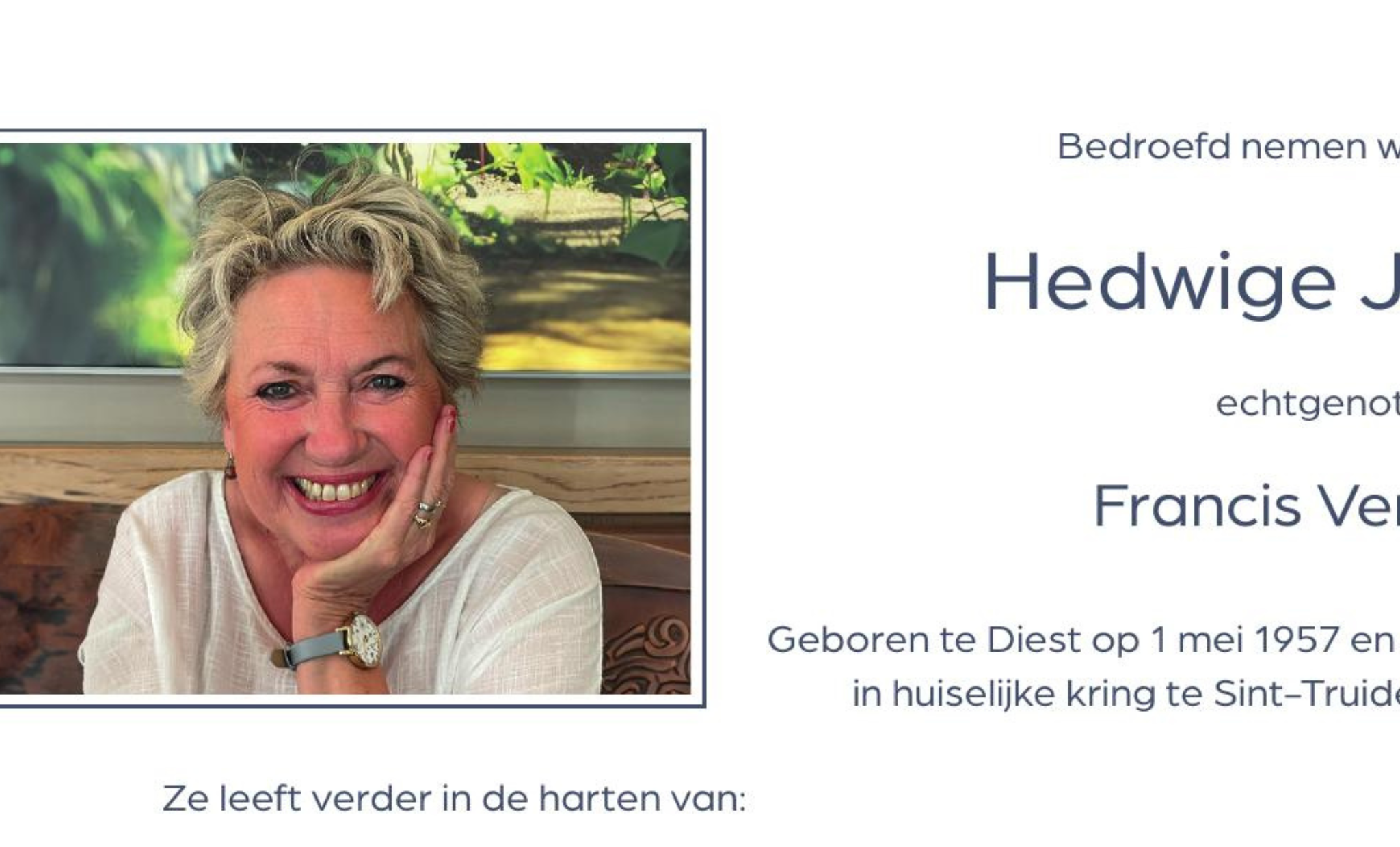 Overlijdensbericht van Hedwige Jacomen