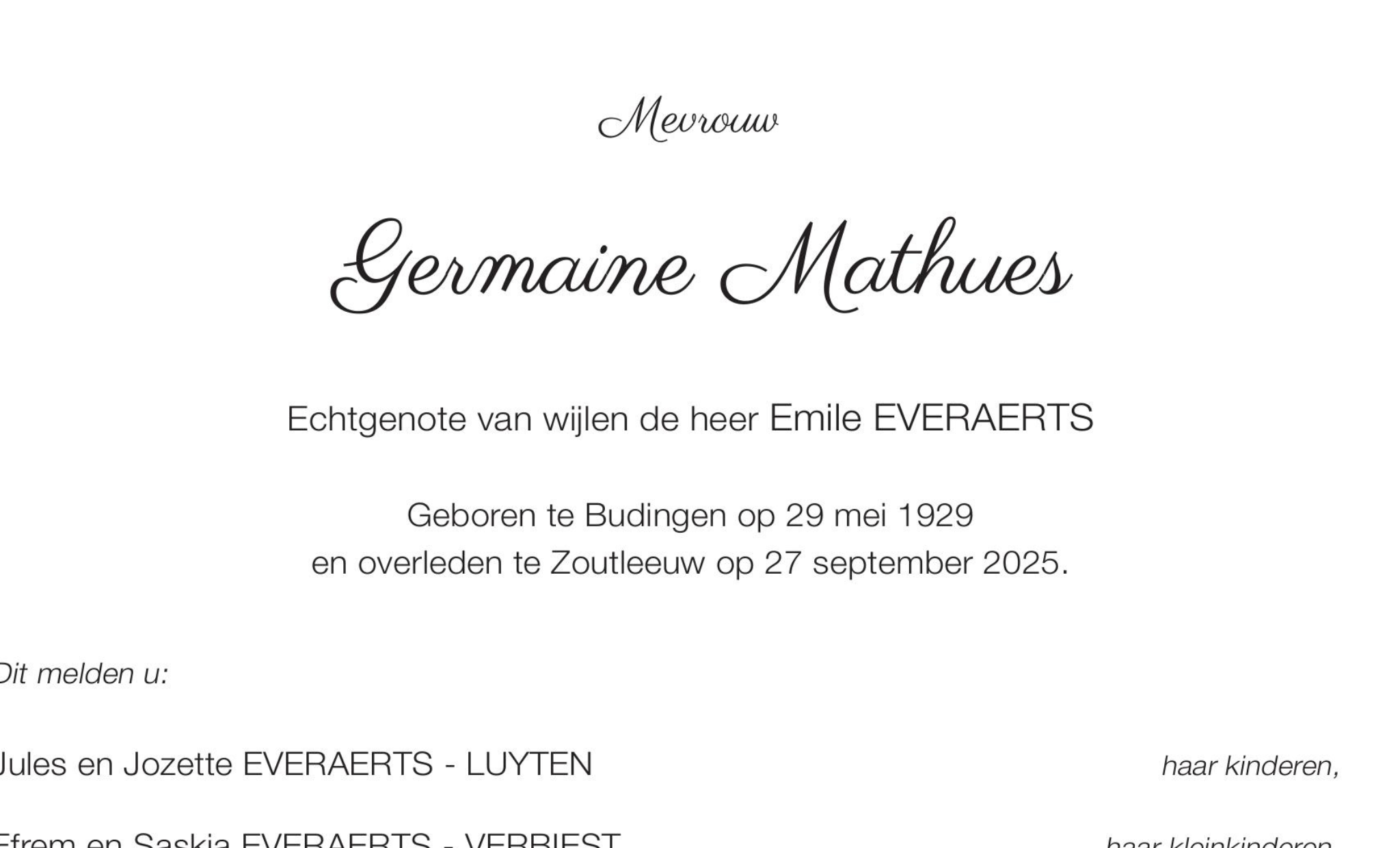 Overlijdensbericht van Germaine Mathues