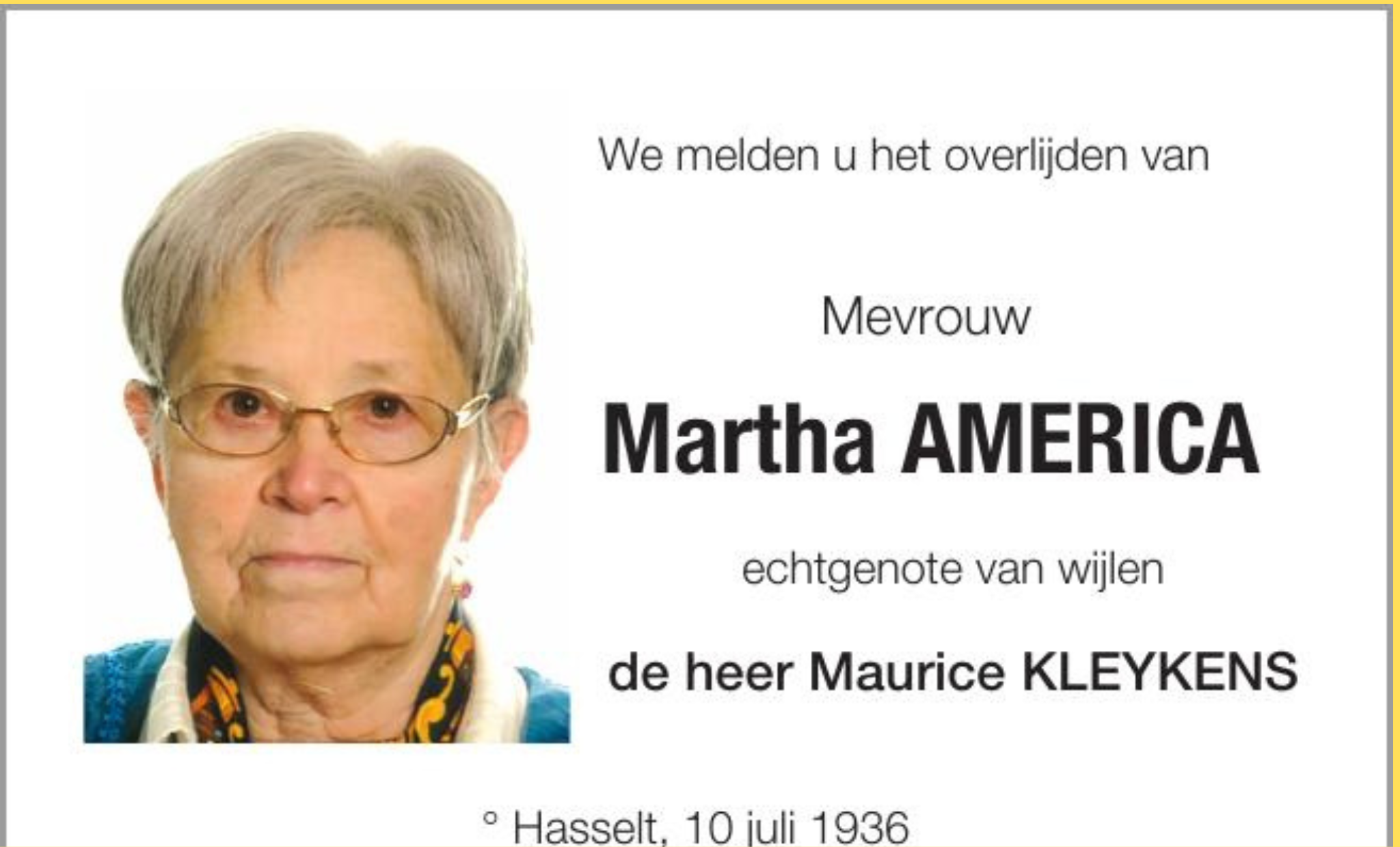 Overlijdensbericht van Martha AMERICA