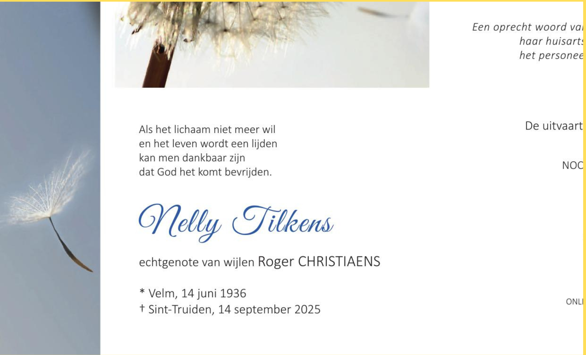Overlijdensbericht van Nelly Tilkens