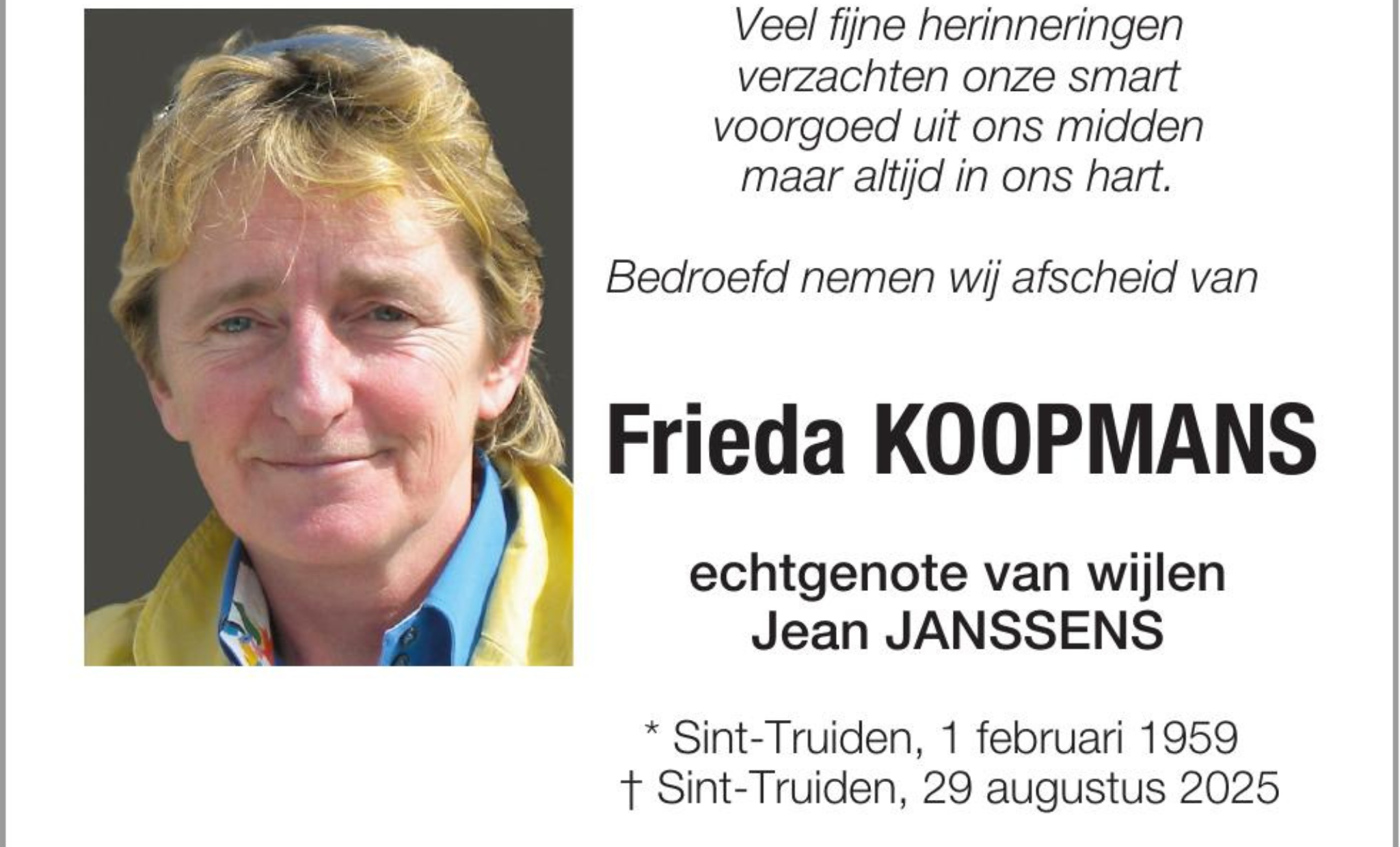 Overlijdensbericht van Frieda KOOPMANS