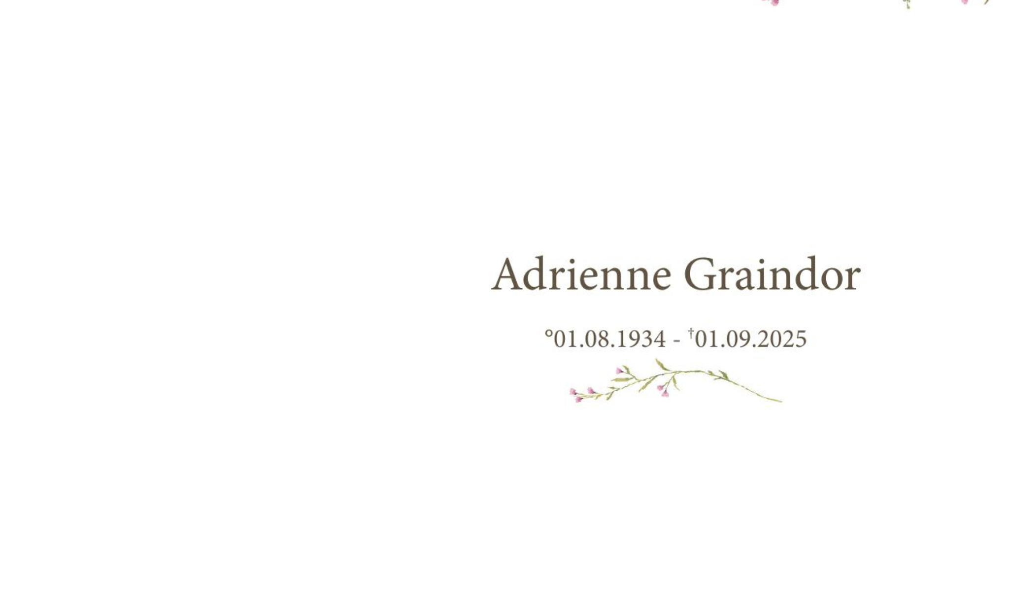 Overlijdensbericht van Adrienne Graindor