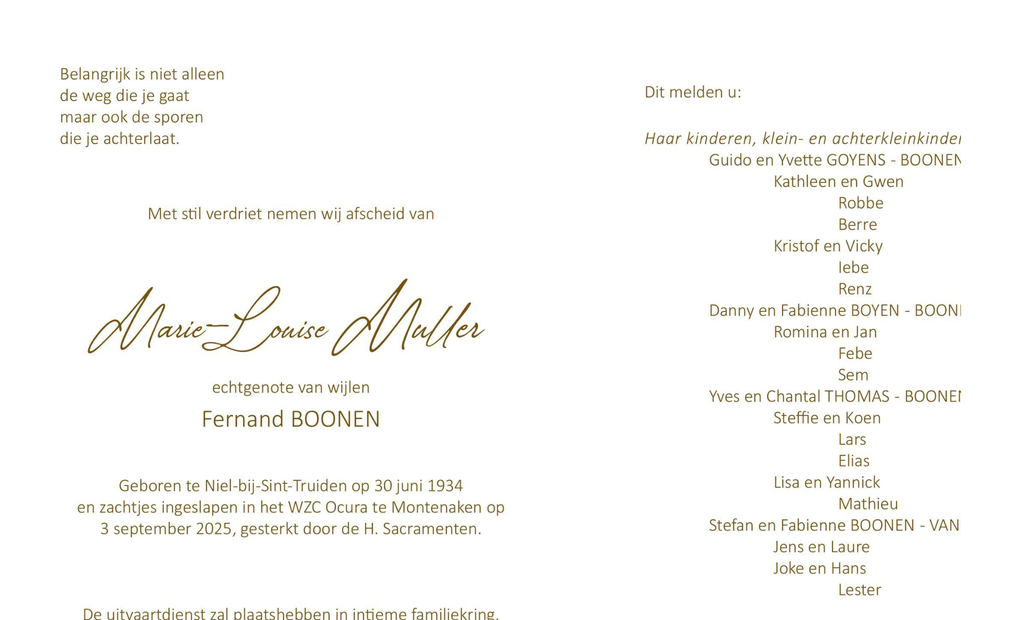 Overlijdensbericht van Marie-Louise Muller