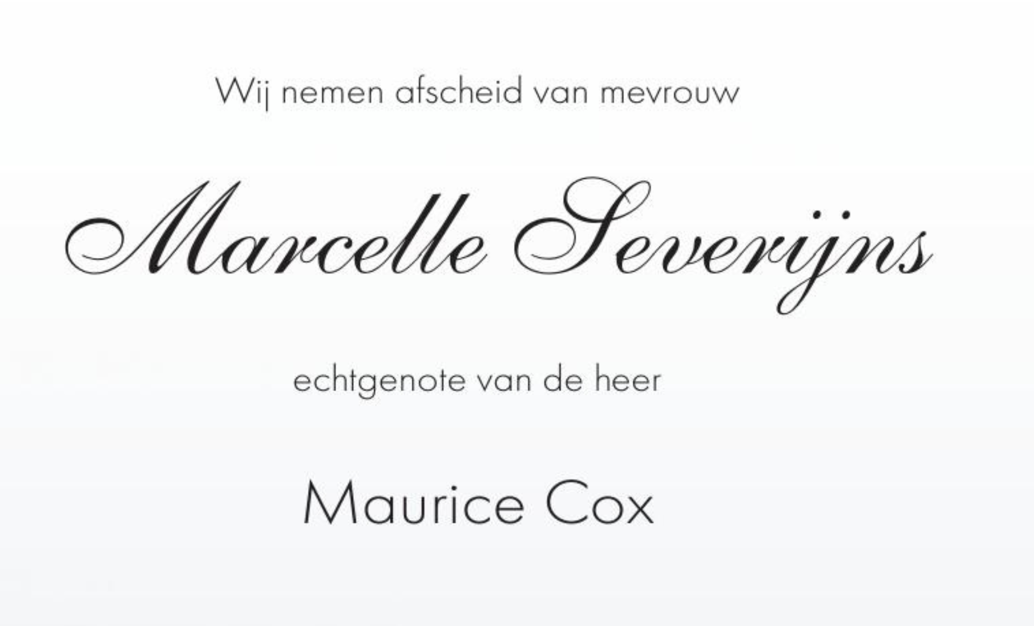 Overlijdensbericht van Marcelle Severijns
