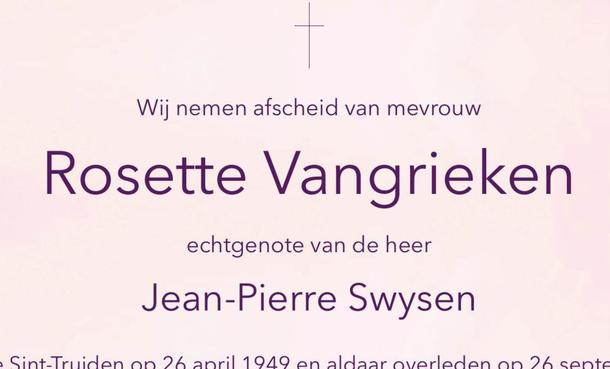 Overlijdensbericht van Rosette Vangrieken