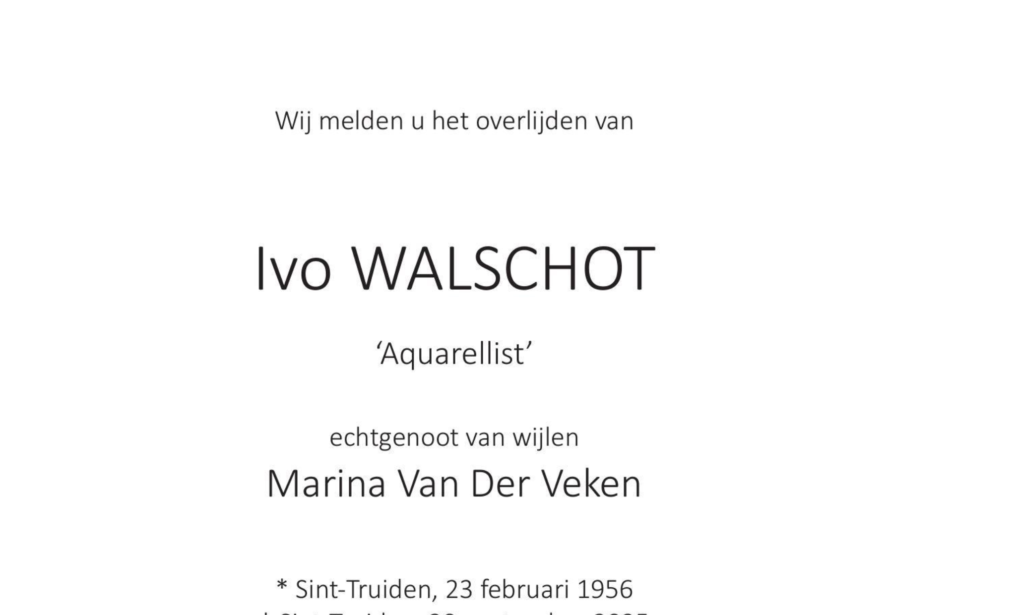Overlijdensbericht van Ivo WALSCHOT