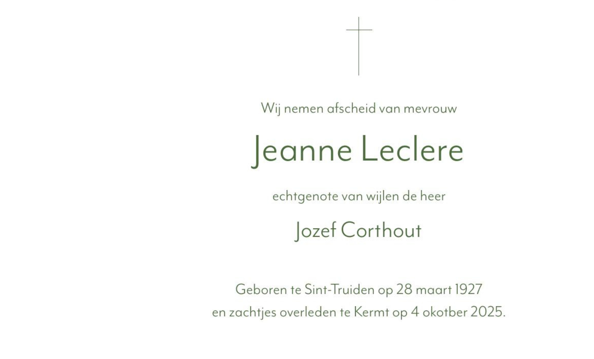 Overlijdensbericht van Jeanne Leclere