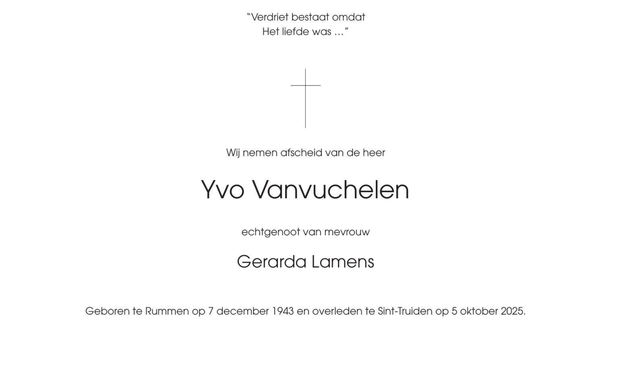 Overlijdensbericht van Yvo Vanvuchelen