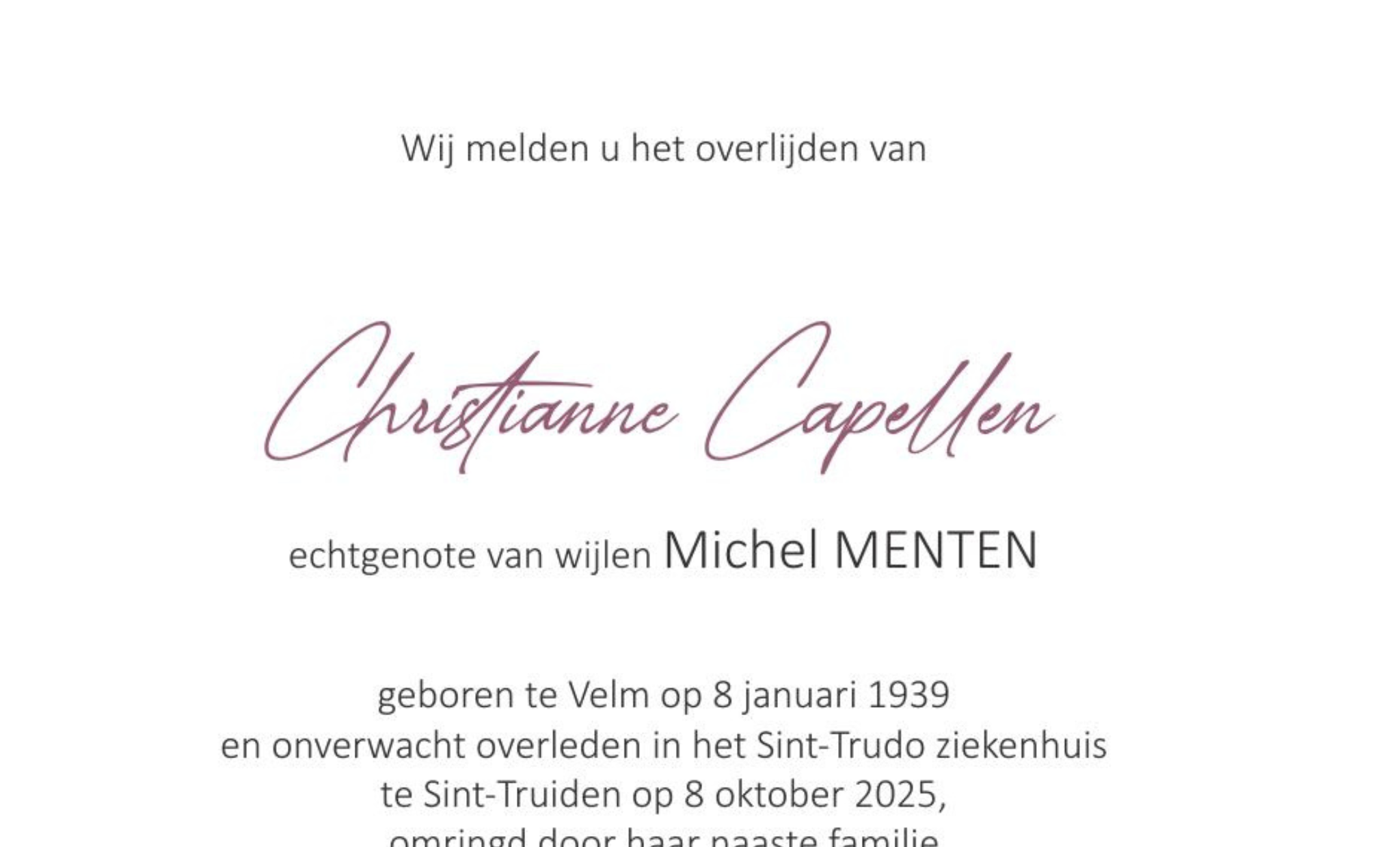 Overlijdensbericht van Christianne Capelle
