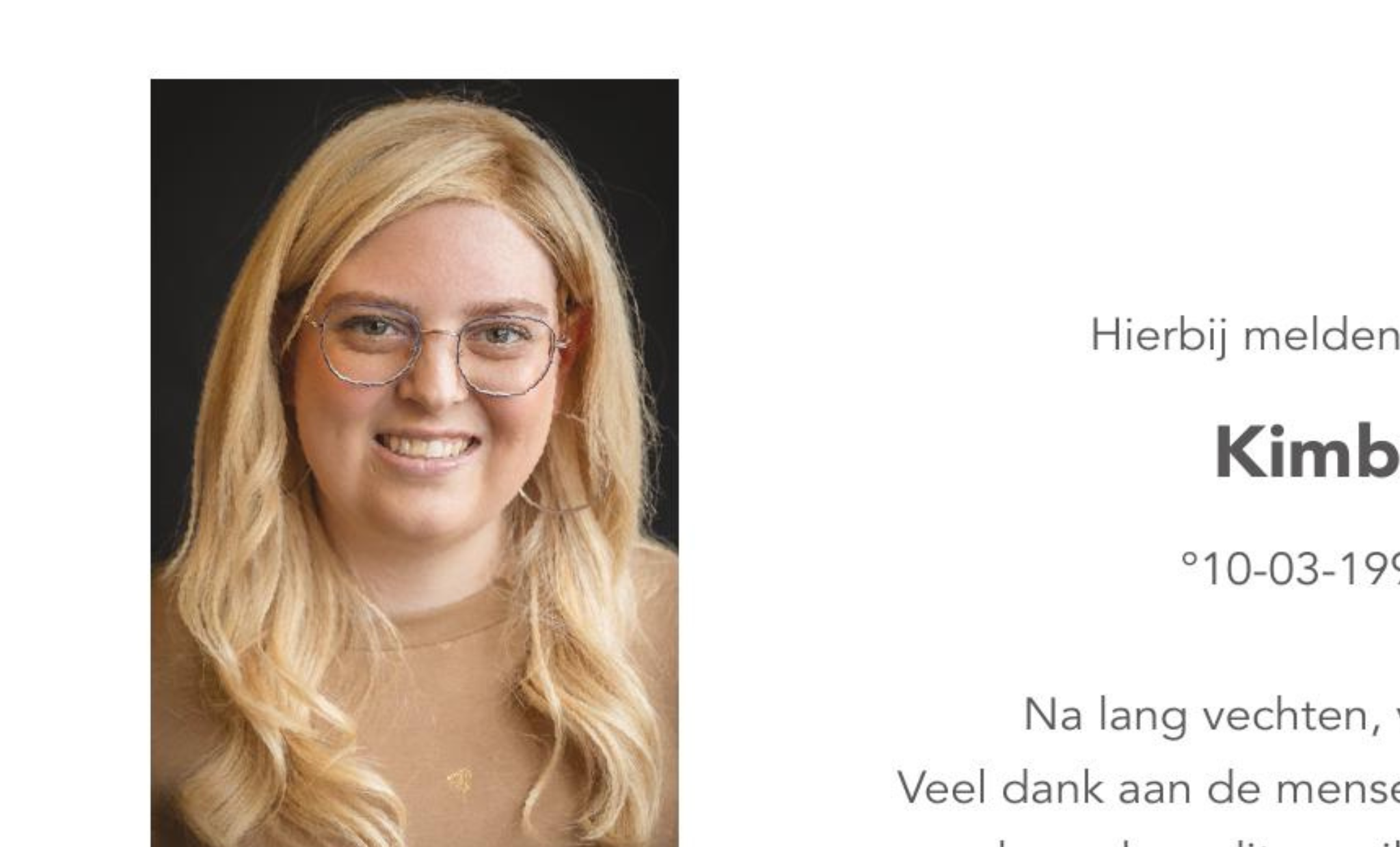 Overlijdensbericht van Kimberly Muls