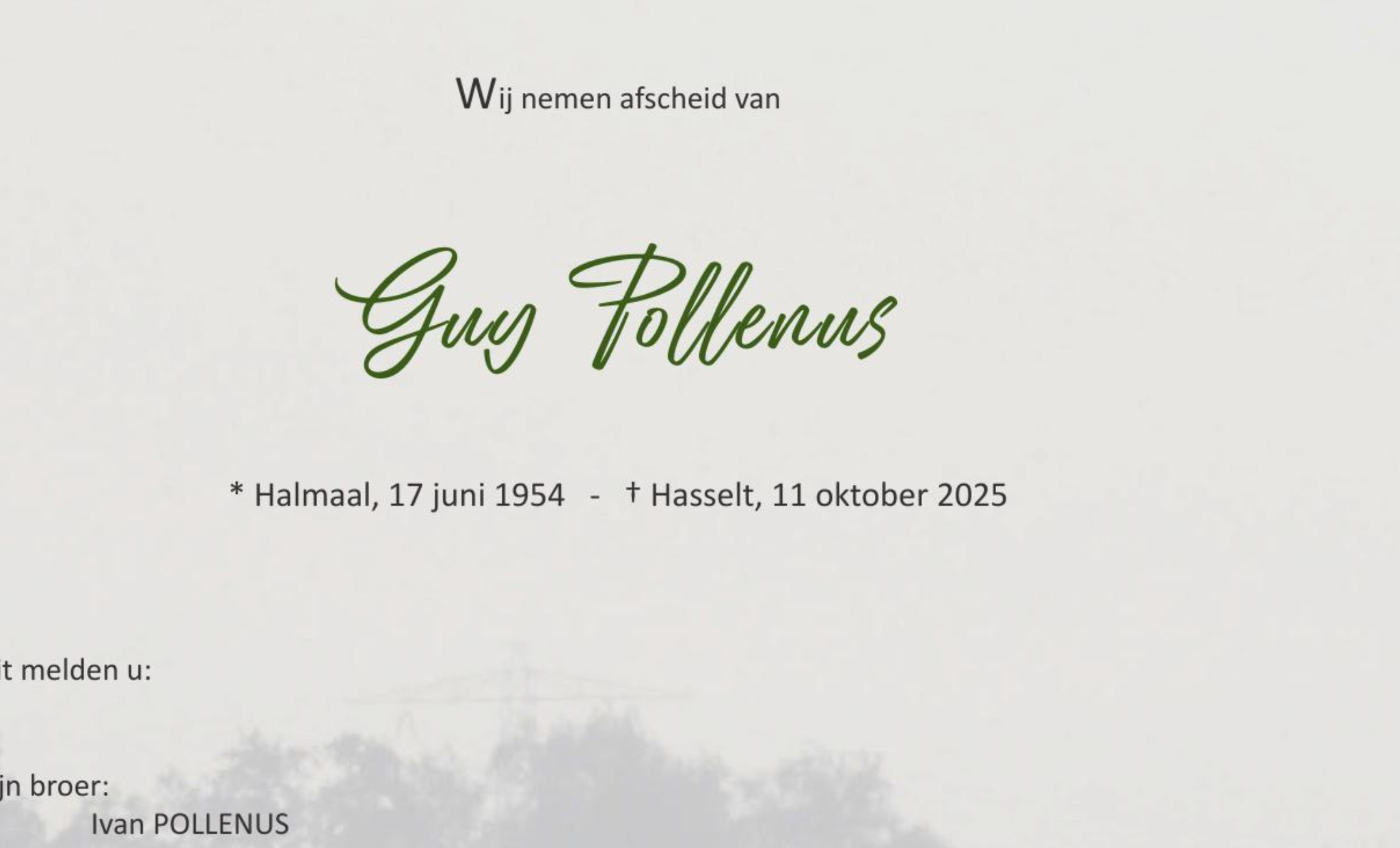 Overlijdensbericht van Guy Pollenus